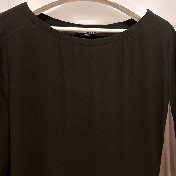 Eileen Fisher Silk Georgette Crepe Colorblock Shift Dress Size XL - Picture 4 of 7
